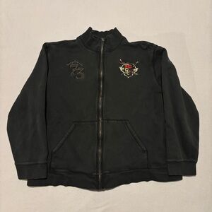 Pirates of the Caribbean Zip Up Jacket Size 3XL Black Embroidery Y2K Grunge Bike